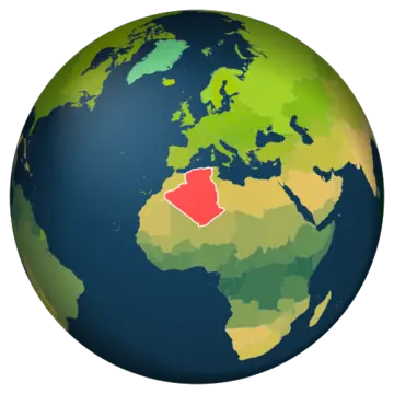 Globe centered on Algeria